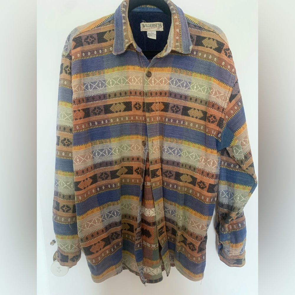 Vintage Men's Multi-Color Patterned Button-Up